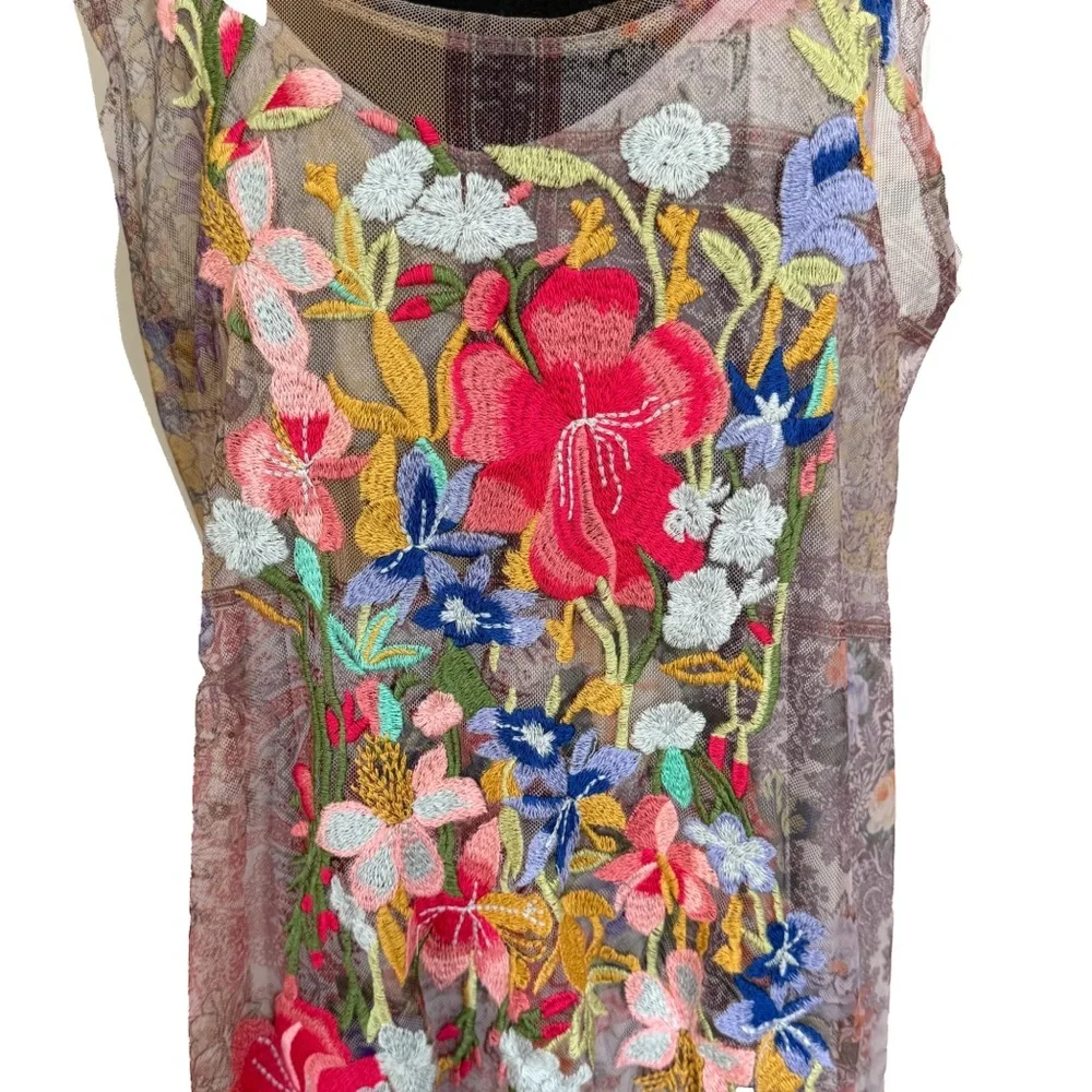 Johnny Was Drea Mesh Embroidered Midi Dress Floral 1X - Picture 5 of 8
